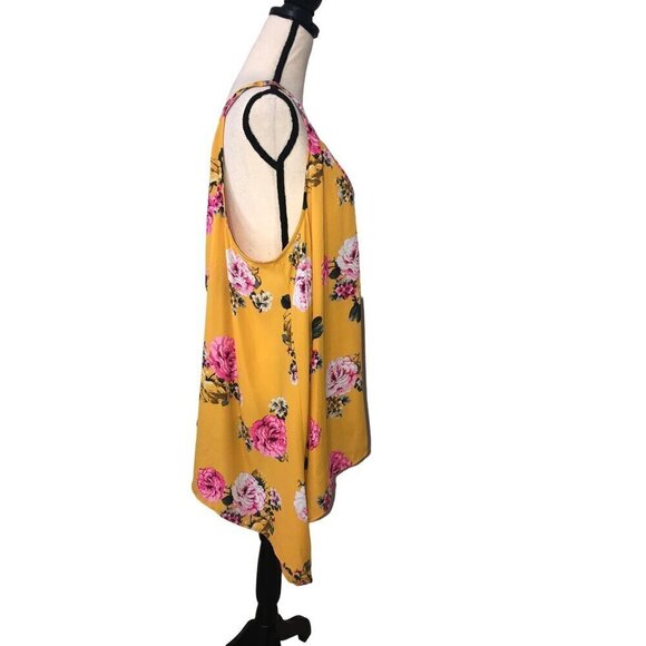 Torrid Top Size 2 2X Georgette High Neck Tank Yellow Pink Floral Asymmetrical - Picture 4 of 12